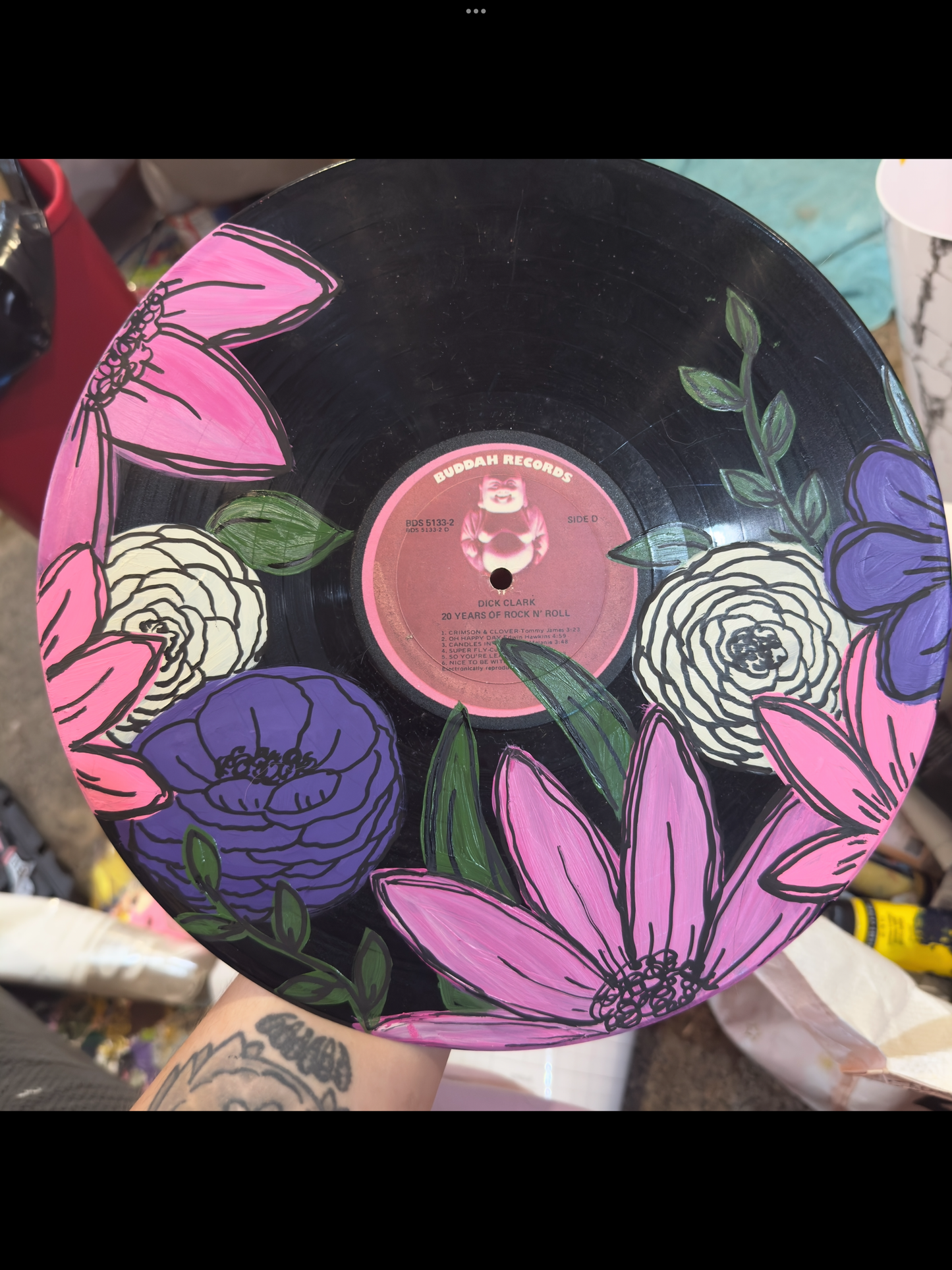 Floral Painted record non canvas art