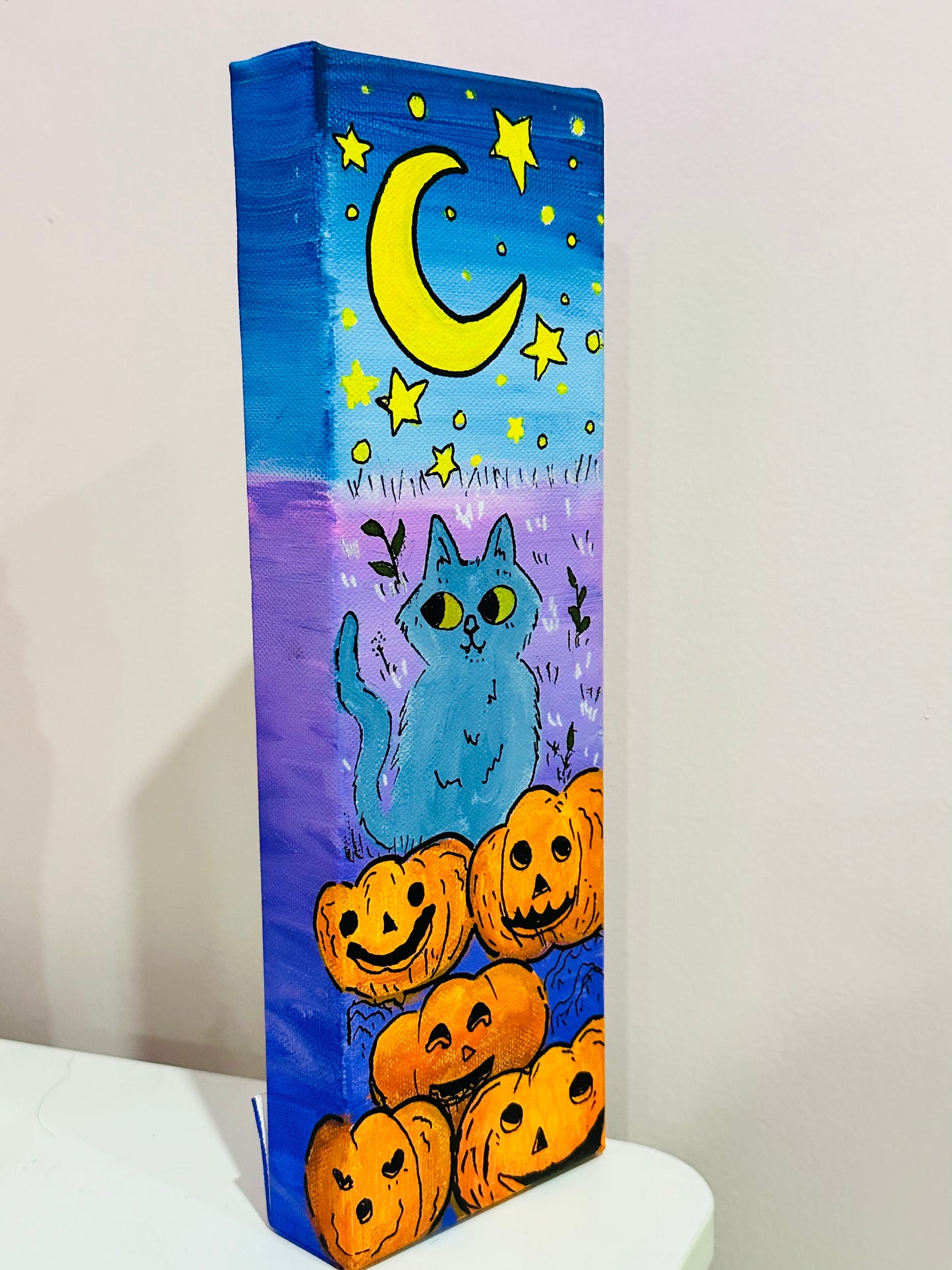 Halloween cat canvas painting 4x12