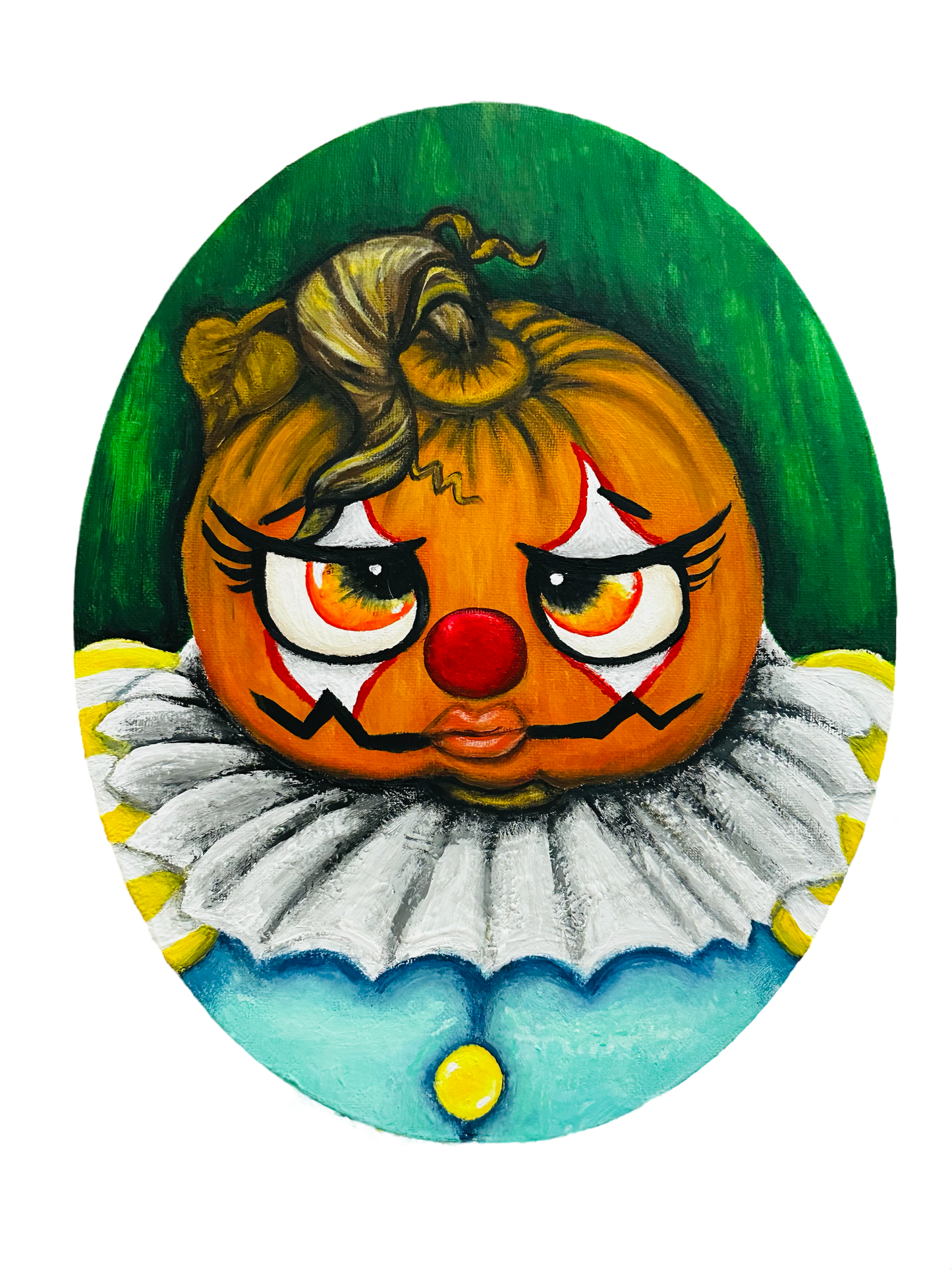 Pumpkin Clown Painting Oval Canvas 8x10