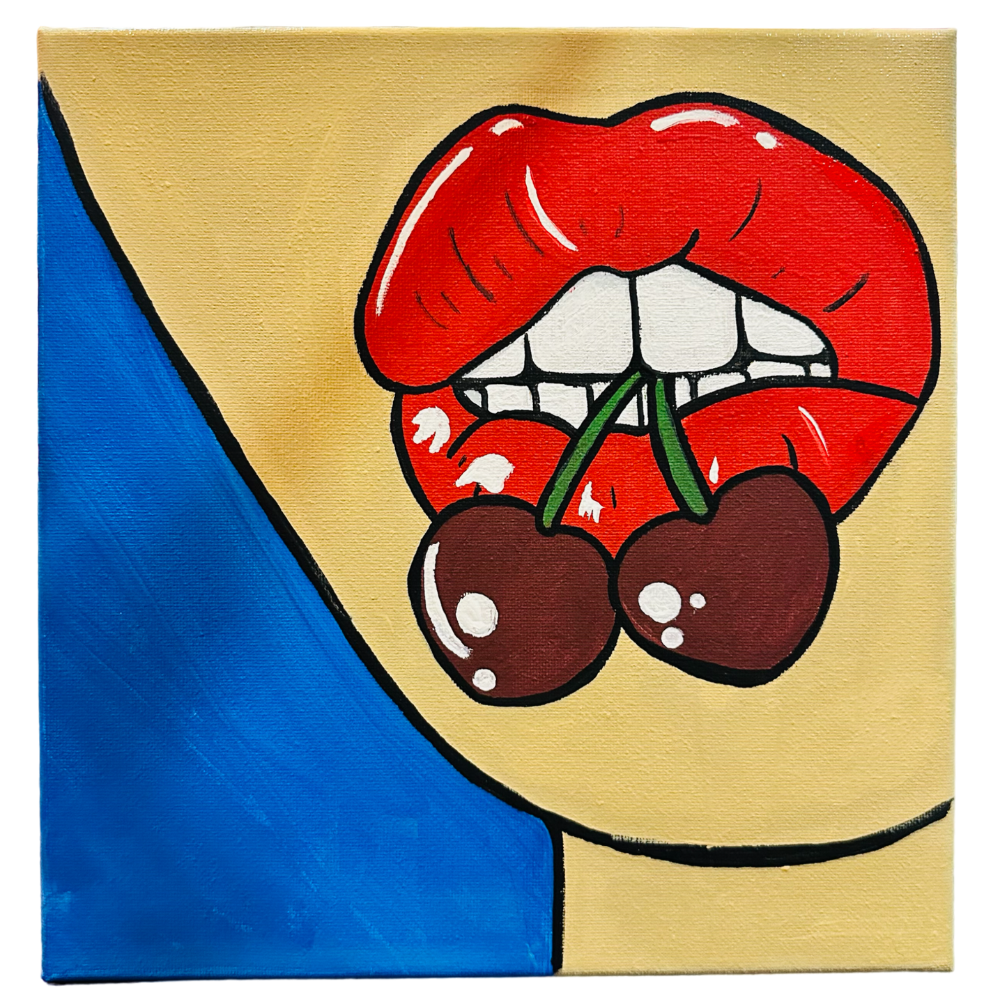 Cherry Lips Pop Art Painting 10x10 Canvas