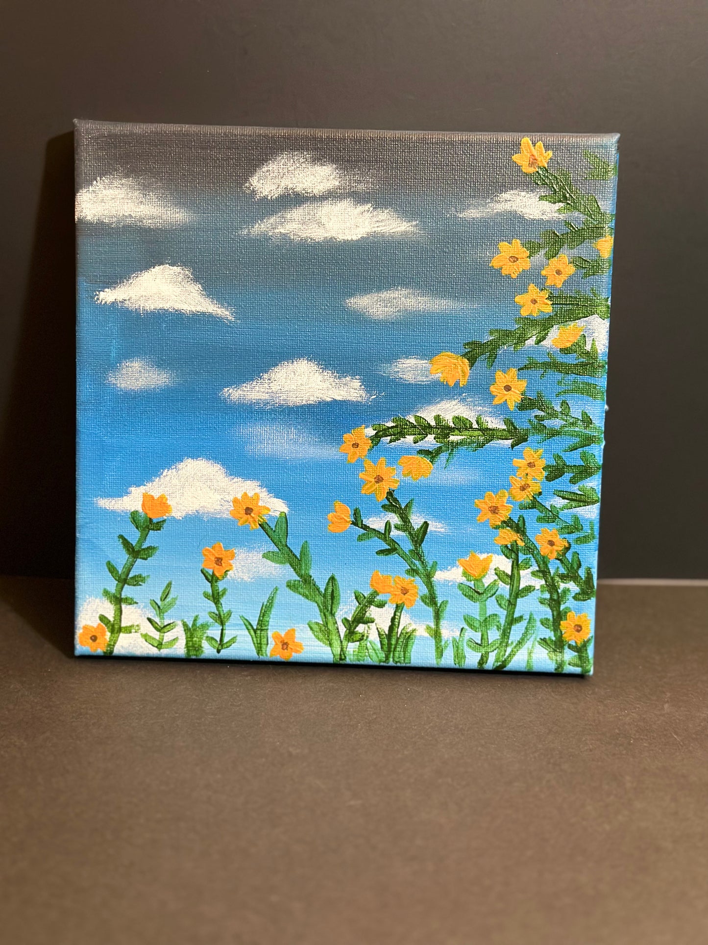 Blue cloudy sky canvas painting