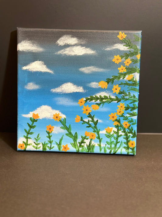 Blue cloudy sky canvas painting