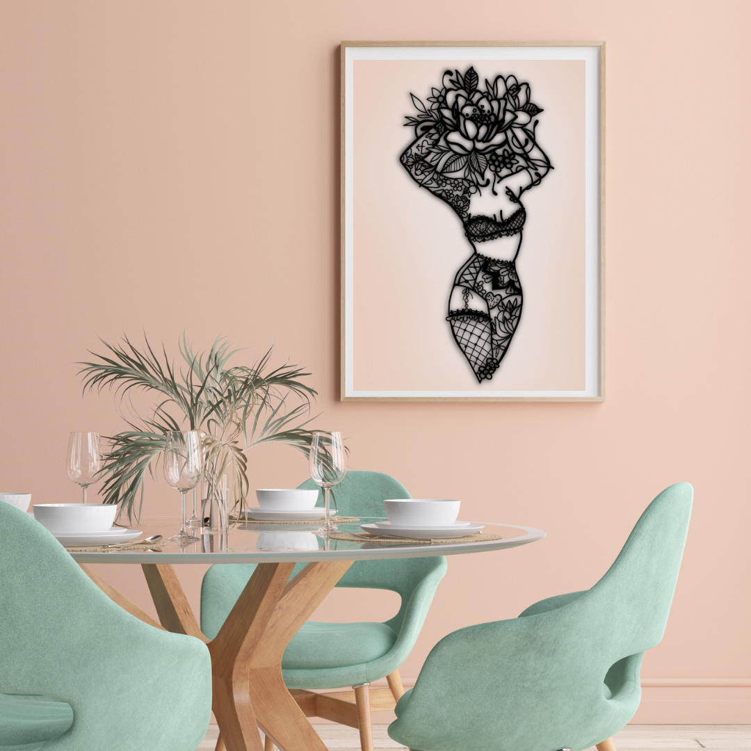 Framed Dahlia Tatted Women Line Drawing