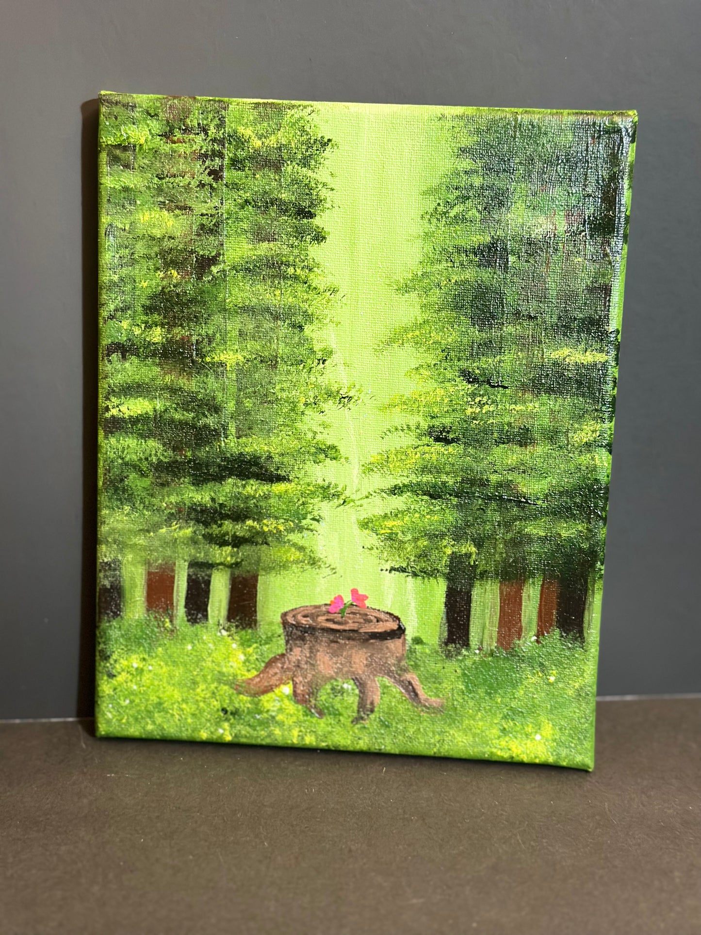 Tree stump forest painting