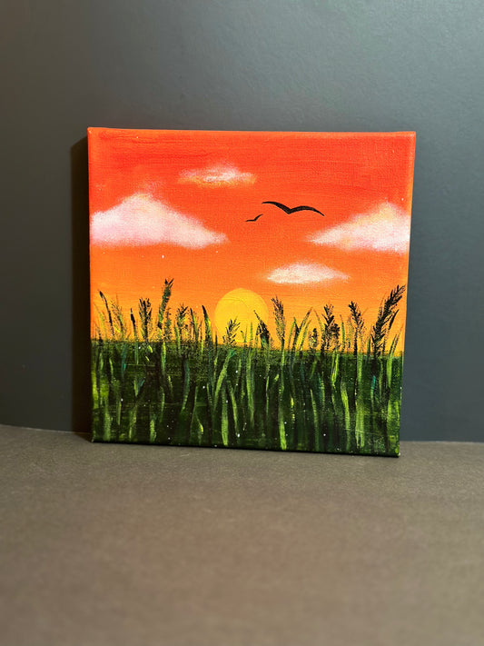 Orange sky 8x8 canvas painting