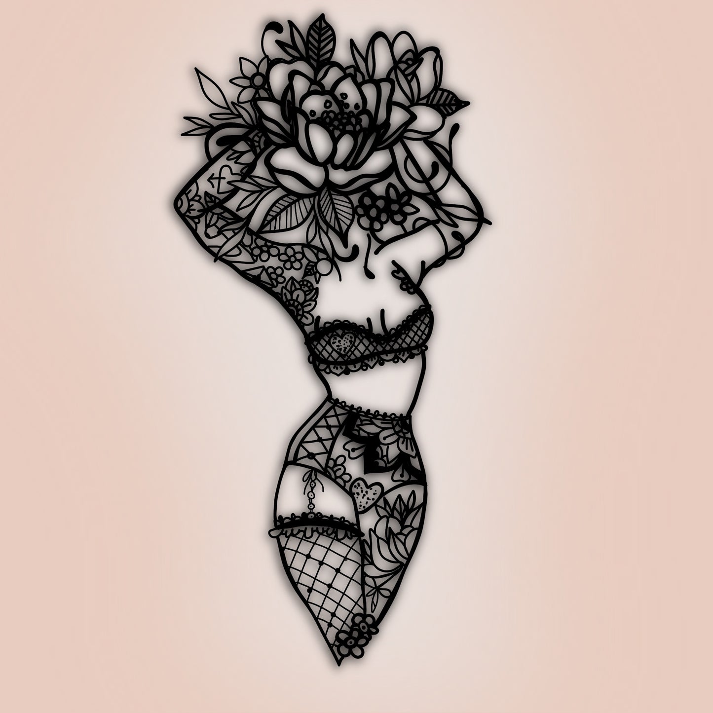 Framed Dahlia Tatted Women Line Drawing