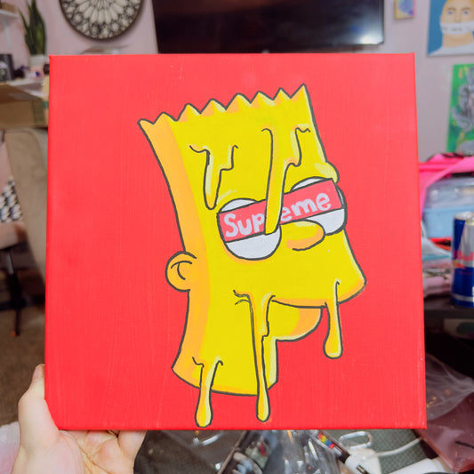 Bart Simpson x Supreme mashup 10x10 canvas painting