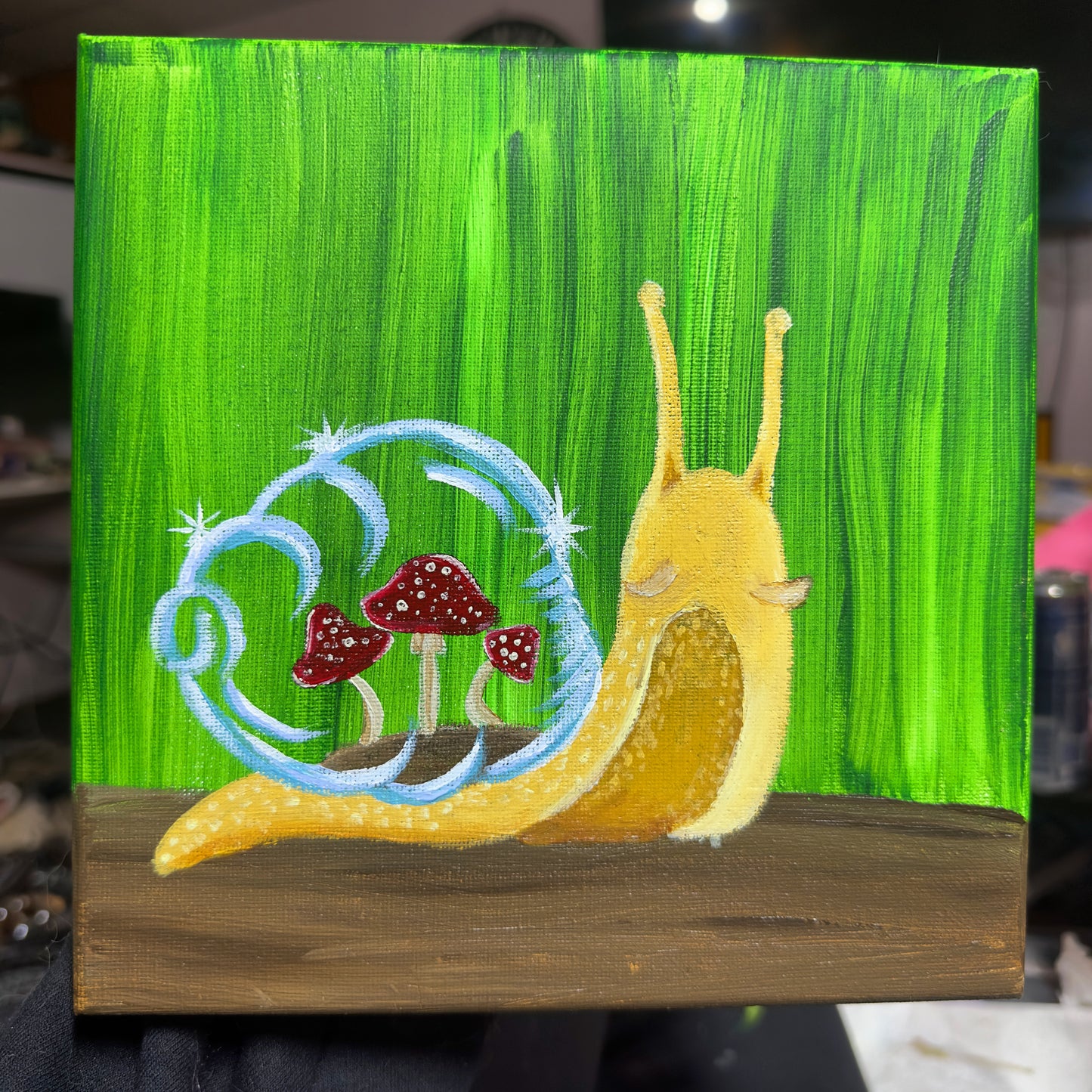 Mushy Snail 8x8 Acrylic Painting on canvas