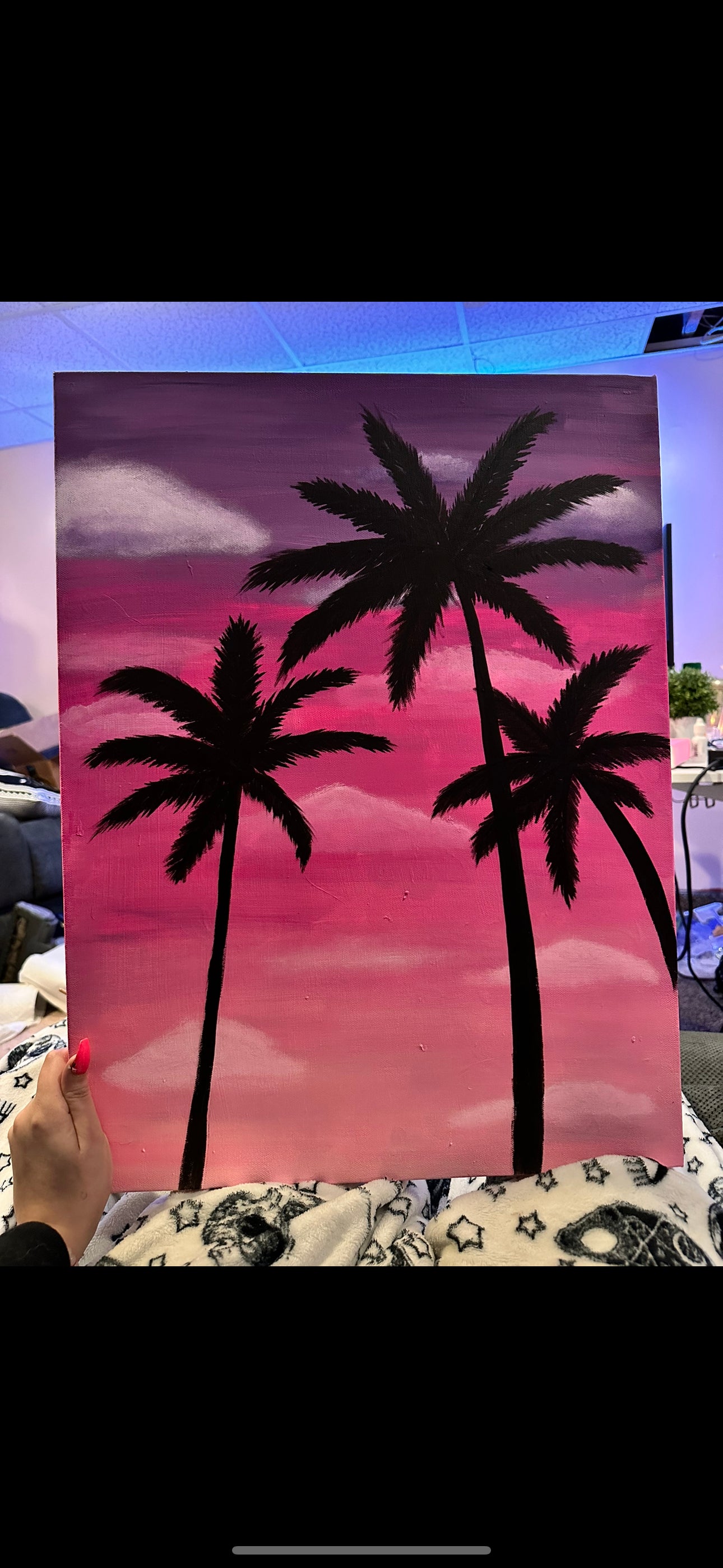 Sunset palm tree silhouette canvas painting 16x24