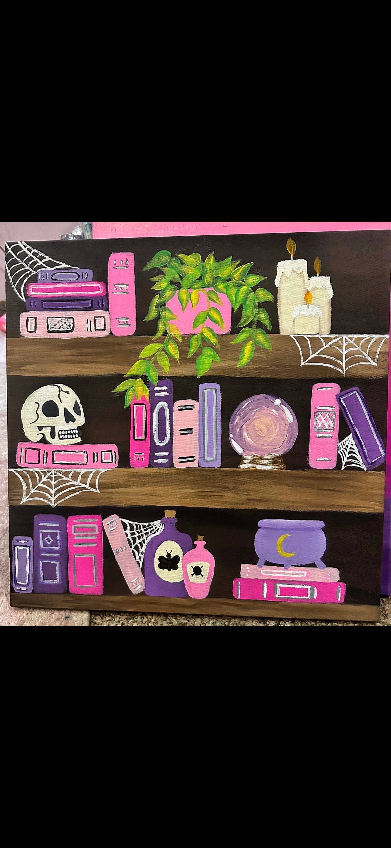 Witchy Bookshelf Canvas Painting