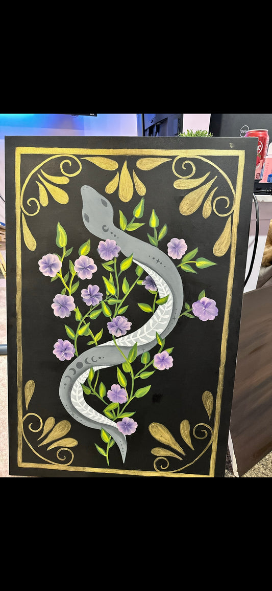 Snake and flowers canvas painting 24x36