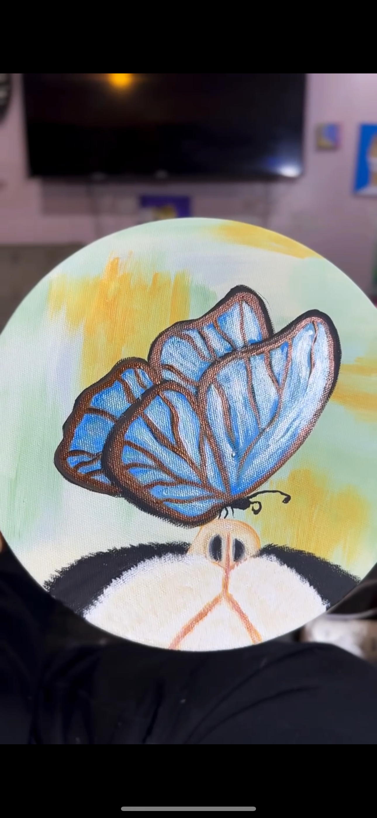 Metallic Kitten nose butterfly circle painting 10x10 canvas