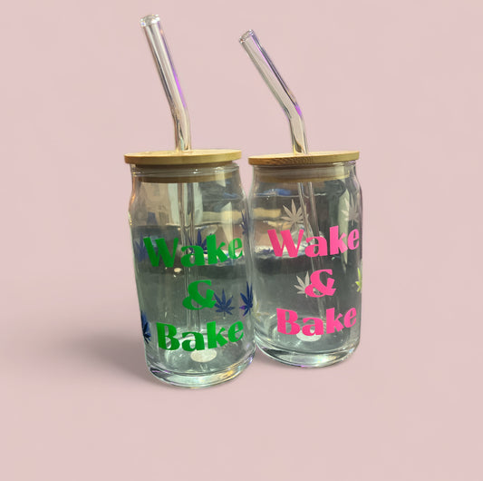 Wake & Bake Cup with Lid & Straw -Glass Cup & Straw