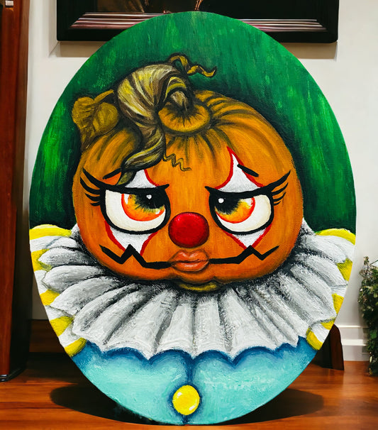 Pumpkin Clown Painting Oval Canvas 8x10