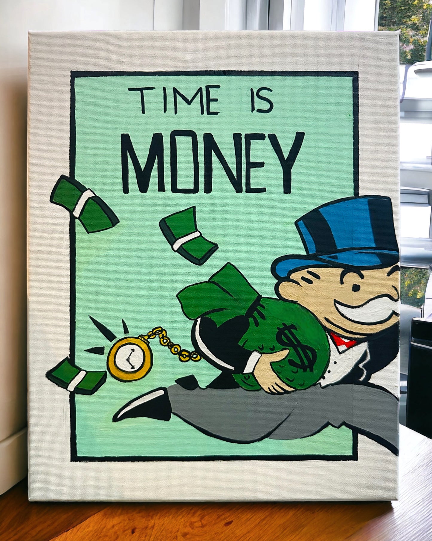 Mr.Monopoly Time is Money Painting on 11x16 canvas