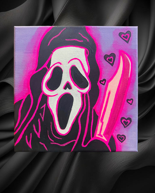 Ghost face but make it girly 8x8 canvas painting