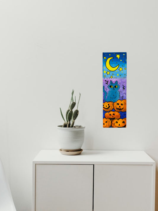 Halloween cat canvas painting 4x12