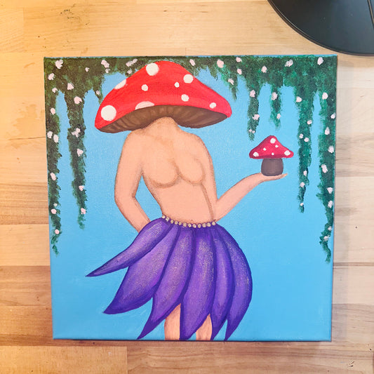 Mushroom Lady Iridescent Painting Canvas