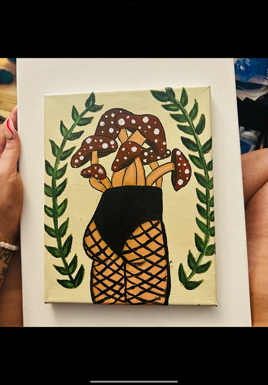 Mushroom Lady With Fishnets 8x10 canvas painting