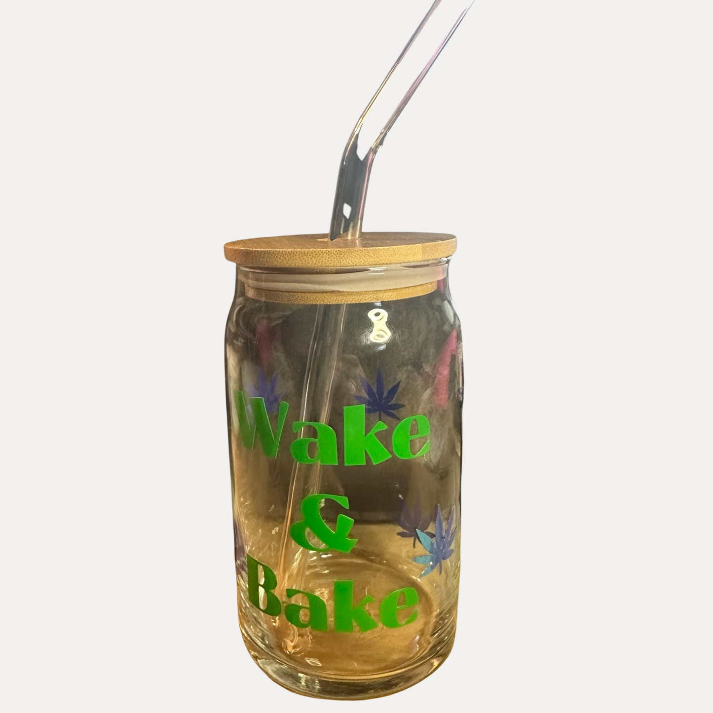 Wake and bake glass can with lid and straw