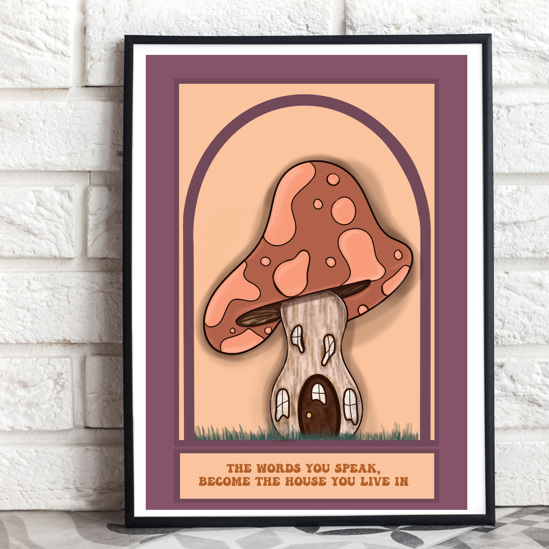 Mushroom house framed art print